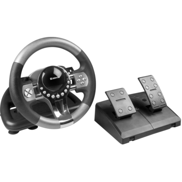 Руль Defender Forsage GTR для PC, рычаг коробки передач, блок педалей, виброотдача, USB, чёрный